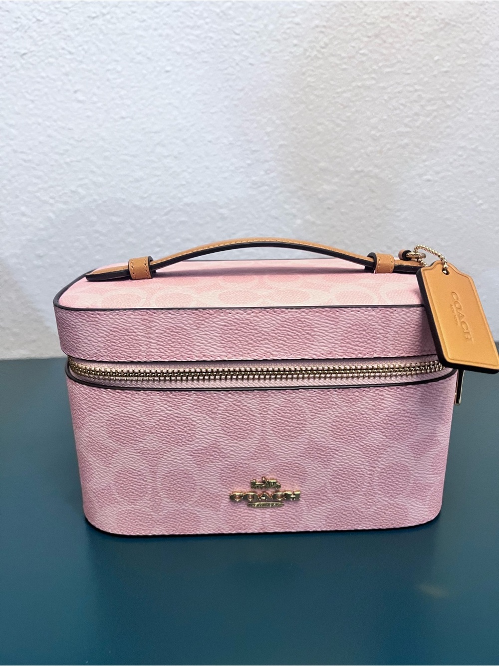 Coach Powder Pink Signature Vanity Cosmetic Case with Top Handle